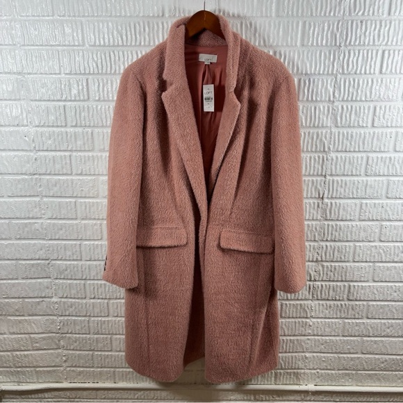 Loft Cozy Herringbone Coat Pink Coral Melange XL NWT - Picture 2 of 4